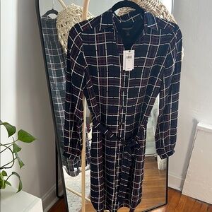 Banana Republic Blue Long Sleeve Shirt Dress with Tie Front